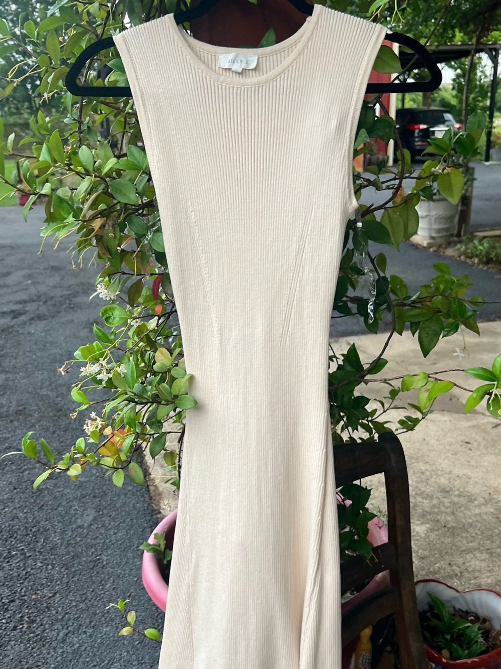 Sleeveless Cream Ribbed Maxi Dress
